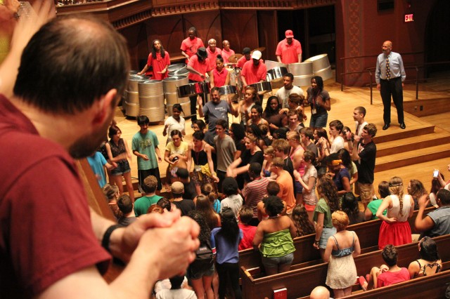 Performances never cease, even during the summer, at Wesleyan's Center for the Arts. On July 2, students, staff, faculty and community members danced to the island rhythms of the Hartford Steel Symphony in Memorial Chapel.