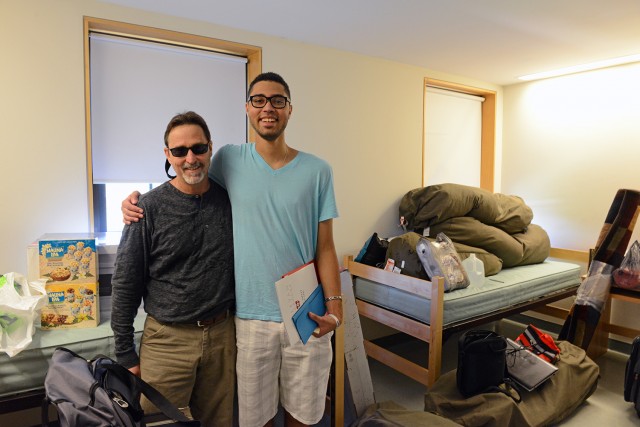 Zachariah Ezer '17 moved into Clark Hall with help from his father Jonathan. Zachariah plays drums, piano "and a little guitar." They live in Houston, Texas.