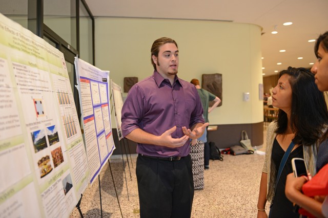John Pacheco ’15 (pictured) and Andrew Ribner ’14 presented their research on "Navigation in Children: The Effects of Symmetry and Asymmetry on Spatial Reorientation." Their advisor is Anna Shusterman, assistant professor of psychology.