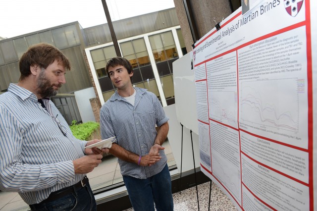 Peter Martin ’14 spoke to Professor Joop Varekamp about his research on "Modeling and Experimental Analysis of Martian Brines." His advisor is Martha Gilmore, chair of earth and environmental sciences.