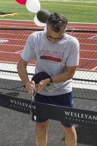Wesleyan President Michael Roth participated in the ribbon-cutting ceremony. 