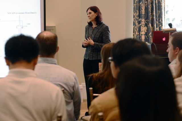 Following a poster session, Mikhaela-Rita Mihailescu, associate professor in the Bayer School of Natural and Environmental Sciences at Duquesne University, gave her presentation “Long-range RNA-RNA Interactions: Potential HCV Antiviral Targets?”