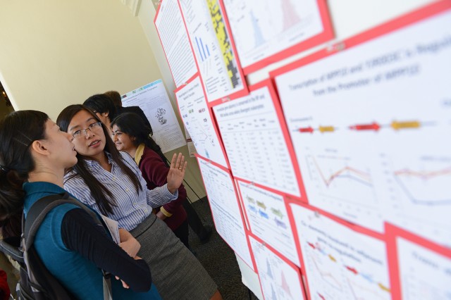 The day-long event provided undergraduates, graduate students, faculty and guests interested in molecular biophysics, physics and chemistry to mingle and learn about each other's ongoing research. Students shared their own research at two poster sessions held in the morning and afternoon. 