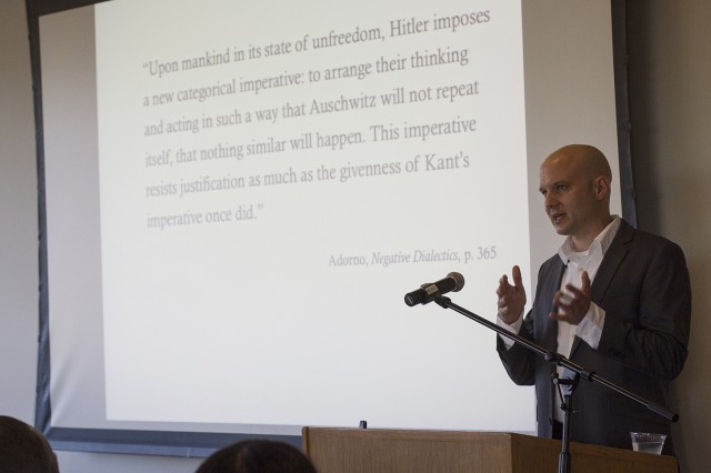 On Sept. 23, Ulrich Plass, associate professor of German studies and Center for the Humanities faculty fellow, spoke on "Kant after Auschwitz, or, The Task of Thinking According to Arendt and Adorno." Plass co-organized the Arendt conference with Sonali Chakravarti, assistant professor of government and Ethan Kleinberg, director of the Center for the Humanities, professor of history, professor of letters. 