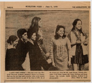 In this June 1970 Middletown Press photo, six of the seven women who received degrees at the 1970 commencement, are pictured.