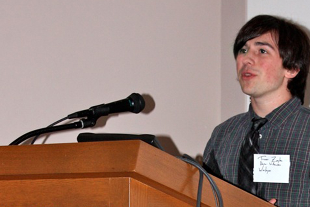 Trevor Dorn-Wallenstein '15 presented a talk titled "X-ray Fibrillation in the Heart of NGC 4395," based on work he is pursuing at Wesleyan under the direction of Ed Moran, associate professor of astronomy, and Roy Kilgard, research assistant professor of astronomy. 