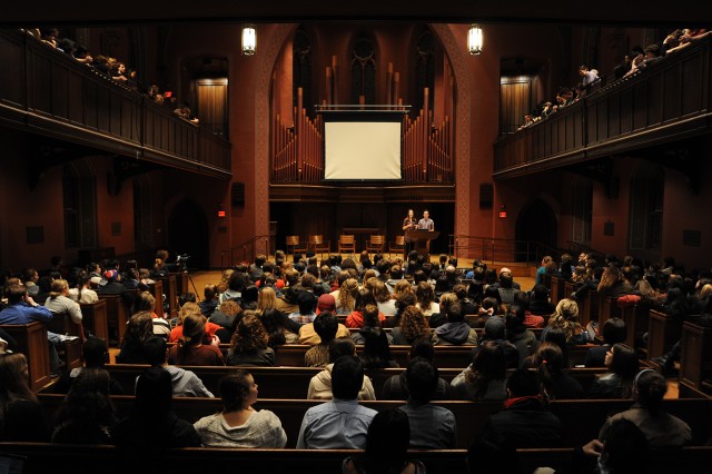 Five Wesleyan professors delivered nine-minute lectures during Wesleyan Thinks Big Nov. 20 in Memorial Chapel. Students nominated their favorite professors earlier this semester. Wesleyan Thinks Big is a lecture series designed to give audiences presentations by popular faculty in a format similar to “TED” talks.