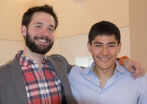 Reddit co-founder Alexis Ohanian and Peter Frank ’12 spoke to Wesleyan students on Dec. 5. (Photo by Cynthia Rockwell)
