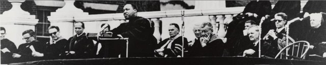Between 1962 and 1966, Dr. Martin Luther King Jr. visited Wesleyan four times. In 1964, he received an honorary degree and delivered the baccalaureate sermon during commencement. 