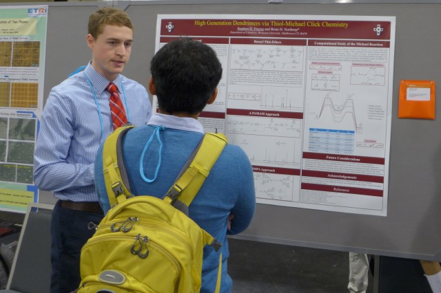 Chemistry graduate student Stephen Frayne presented his research titled "High Generation Dendrimers via Thiol-Michael Click Chemistry" at the meeting. 
