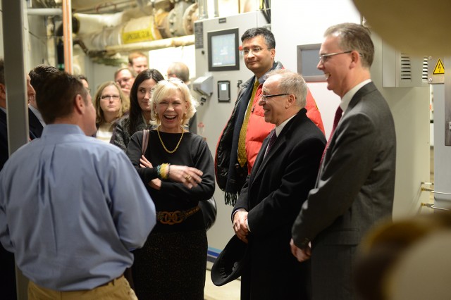 Pictured during the microgrid tour is, from left, Alan Rubacha; state Rep. Lonnie Reed (D-102); David Ferrante supervisor of distributed resources at Connecticut Light and Power Company; and Jim Mader, senior project manager at The United Illuminating Company.