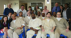 Inmates, faculty, and administrators of the Center for Prison Education gather in its first year at the Cheshire Correctional Institution in Cheshire, Conn.