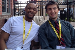 At left, James Dottin '13 and Peter Martin '14 reunited at the Lunar and Planetary Science Conference in March. Both presented papers at the annual conference. 