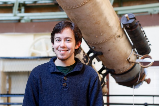 Graduate student Eric Edelman is writing a master's thesis on the process of measuring the winds of stars. He's focusing on stellar systems that have known planets orbiting them, with the aim of trying to decipher how the measured winds of these stars may affect or potentially even dissipate the atmospheres of their host planets. (Photos by Hannah Norman '16)