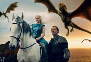 Game of Thrones cast members Emilia Clarke and Iain Glen are seen in this image by Annie Leibovitz for Vanity Fair.