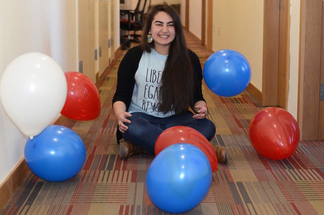 Psychology graduate student Hiri Jafri is a Middletown resident who spent much of her spring break working in the Student Activities and Leadership Development (SALD) office. She also worked on her thesis titled "Female Falcons: An Exploration of Feminine Honor in South Asian Communities." Jafri also celebrated her birthday (hence the balloons) on March 18.  