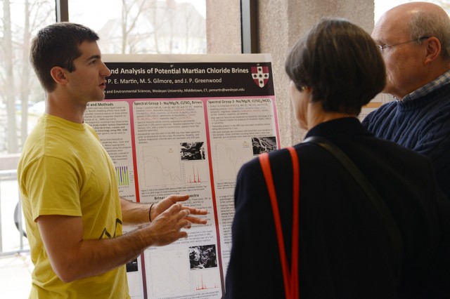 Peter Martin ’14 presented a poster on “Modeling and Analysis of Potential Martian Chloride Brines.” His advisors were Martha Gilmore, associate professor of earth and environmental sciences, and James Greenwood, assistant professor of earth and environmental sciences. 