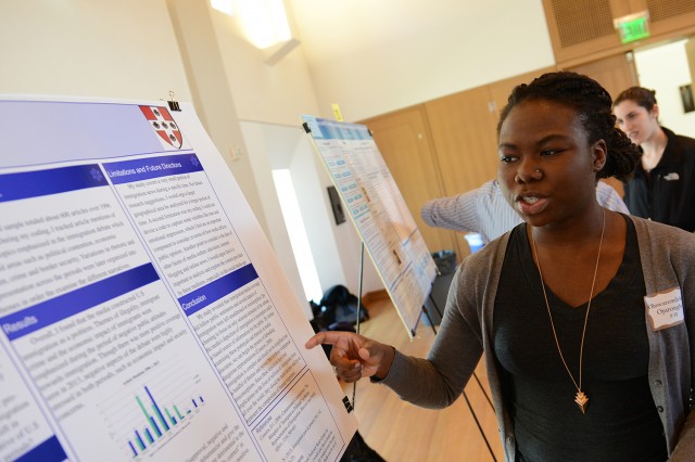 More than 45 students presented their research or thesis research at the Psychology Research Poster Presentation April 24 in Beckham Hall. Oluwaremilekun Ojurongbe ’14 presented her study, “Illegality, Criminality and the Taxpayer’s Burden: The Incomplete U.S. Immigration Narrative.” Her advisor was Sarah Carney, visiting faculty with the Psychology Department.
