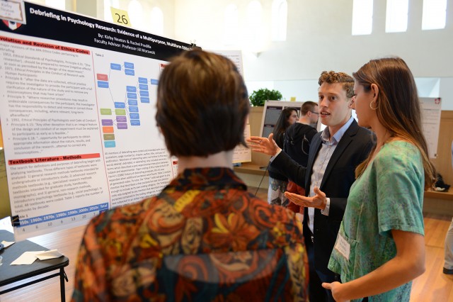 Kirby Neaton ’14 and Rachel Pradilla ’15 presented their study, “Debriefing in Psychology Research: Evidence of a Multipurpose, Multiform Ethics Principle." Their advisor was Jill Morawski, professor of psychology and feminist, gender, and sexuality studies.