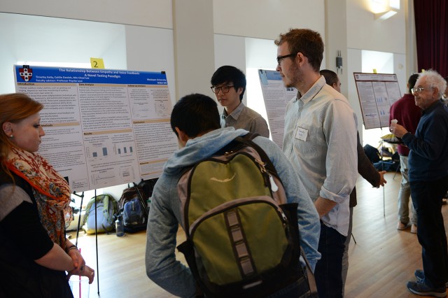 Timothy Kelly ’14, Caitlin Daniels ’15 and Min Cheol Lee ’15 presented a poster on “The Relationship between Empathy and Voice Feedback: A Novel Testing Paradigm.” Their advisor was Psyche Loui, assistant professor of psychology, assistant professor of neuroscience and behavior.