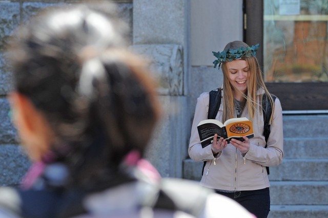Students take turns reading during the annual Homerathon on April 17. 