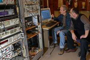 Tsampikos Kottos is working with Professor of Physics Fred Ellis on a sensor experiment. 