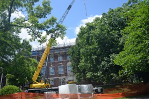 Shanklin Laboratory is receiving roof repairs and restoration work. The job involves restoration and painting of the existing ornamental moulding, soffit, balusters, dormer windows and trim. 