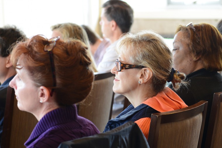 Writing Conference participants enjoy Scibona's talk.