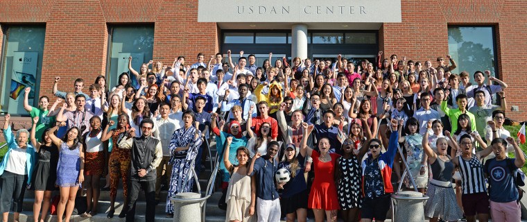 International students shout "Go Wes!" during their orientation Aug. 26 at Usdan University Center. 