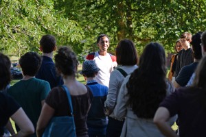 Greg Tavarez '16 leads a campus tour on Sept. 26. (Photos by Olivia Drake)