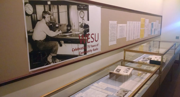 The exhibit “WESU: Celebrating 75 Years of Community Radio,” is on display in Olin Library and is part of WESU's 75th anniversary celebration. 