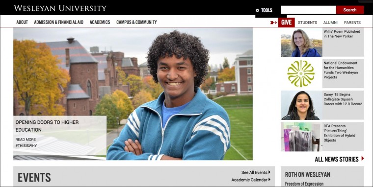 The new Wesleyan homepage has been designed responsively, meaning that it adapts depending upon whether users are viewing it on desktops, tablets, smart phones or other mobile devices.