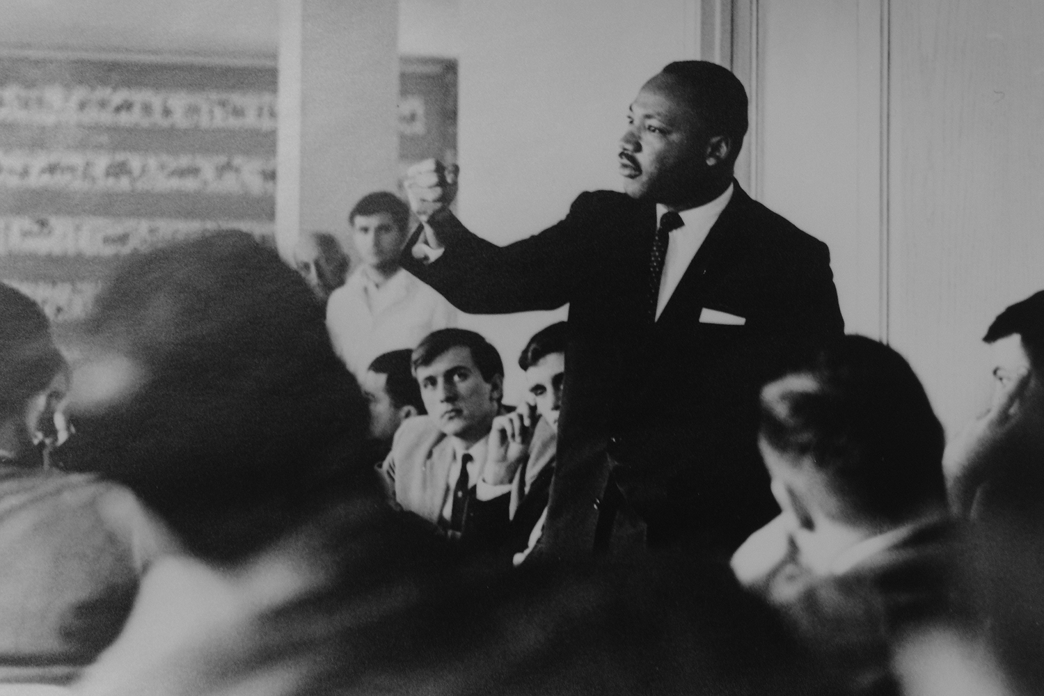 Dr. Martin Luther King, Jr. spoke at a College of Social Studies luncheon in 1964 and addressed a student rally later that day. 