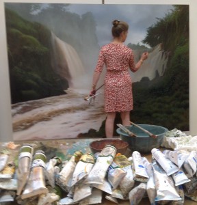 Tula Telfair works on her oil painting. 