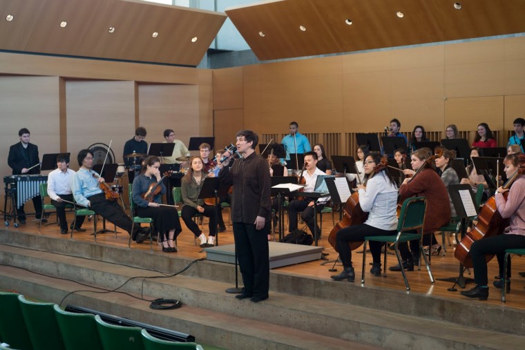 Adjunct Assistant Professor of Music Nadya Potemkina directs the Wesleyan University Orchestra. 