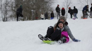 Sledding on Foss Hill, January 2015. 