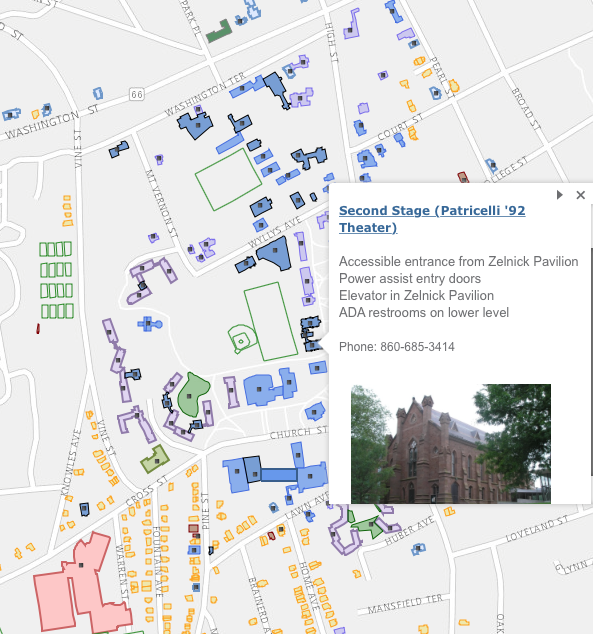 The interactive map provides information about every building on campus.