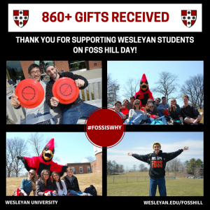 More than 860 alumni made gifts on Foss Hill Day. 