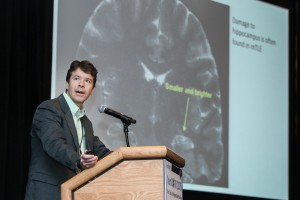 Gloster Aaron, associate professor of biology, associate professor of neuroscience and behavior, spoke at StemCONN 2015 in April.