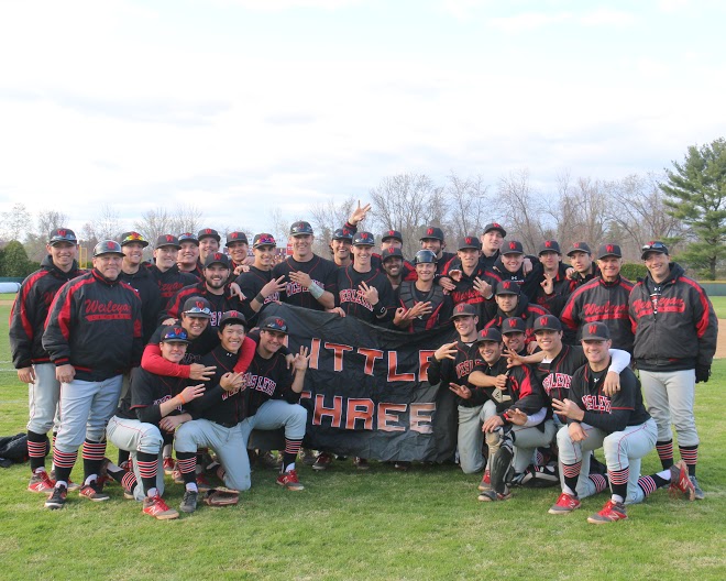 The 2015 Wesleyan baseball team at Amherst after winning the Little Three Championship in April. (Photo by Rick Dennett '77, P '15.)