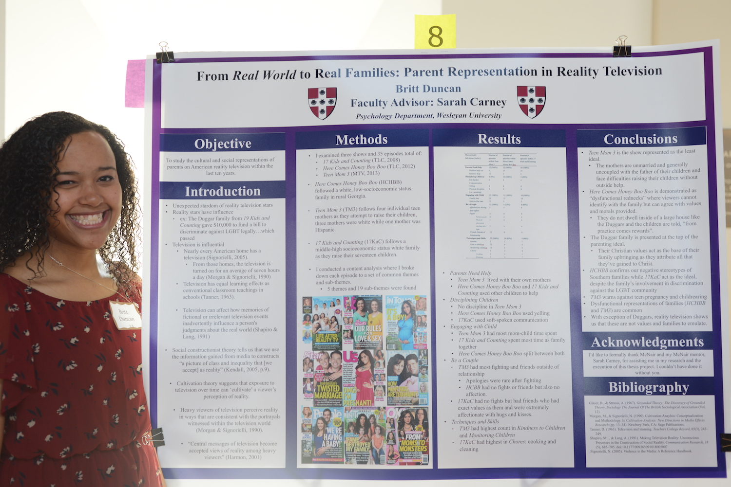 Britt Duncan '15 with her poster on "From Real World to Real Families: Parent Representation in Reality Television."