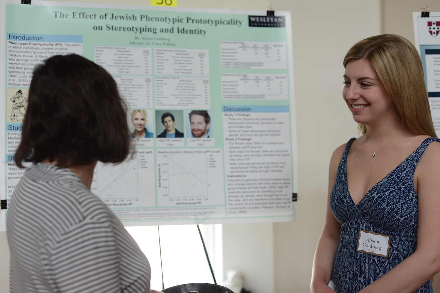 Alison Goldberg '15 with her project, "The Effect of Jewish Phenotypic Prototypicality on Stereotyping and Identity."