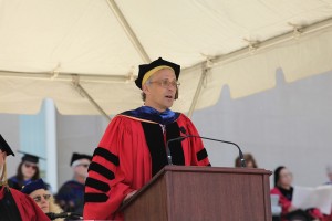 Wesleyan President Michael Roth speaks during Commencement. 