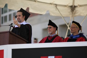 Lin-Manuel Miranda '02 delivering the Commencement address on May 24. (Photo by Rick Ciaburri)