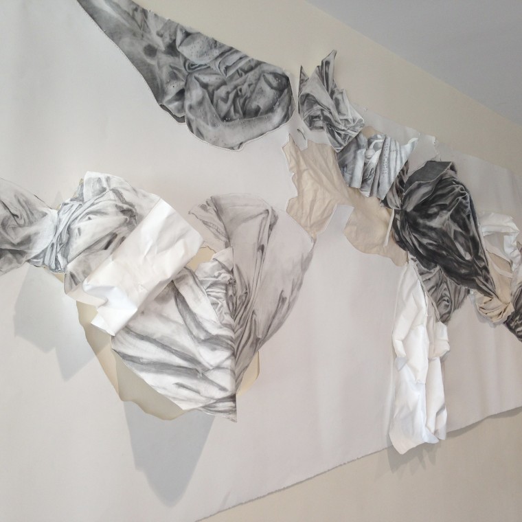 A drawing by Wesleyan alumna Hailey Sowden ‘15 is on display in Fayerweather this summer. The drawing is 3-D and is more than 10 feet long.