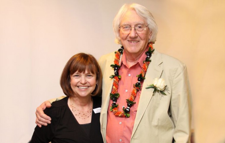 Jim Donady celebrated his retirement with several faculty and staff from the Biology Department including administrative assistant Blanche Meslin. 