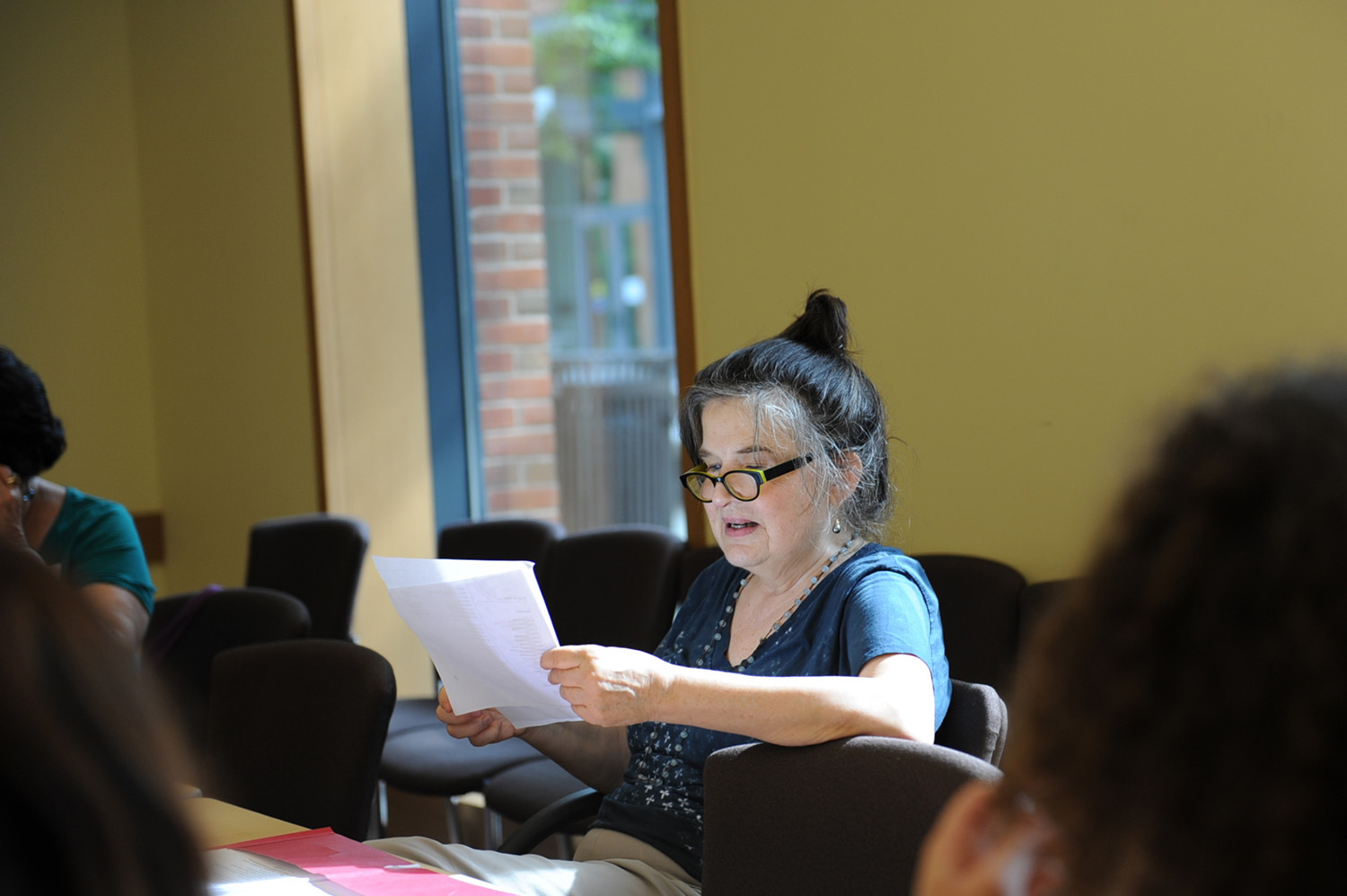 Honor Moore, author of three poetry collections and two memoirs, read poetry out loud during her June 11 poetry seminar.