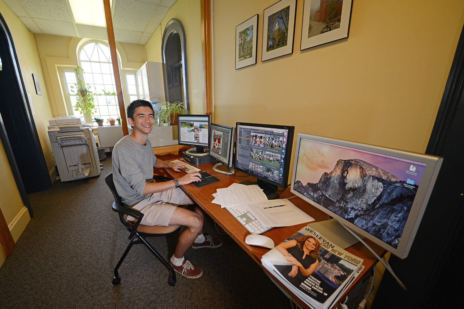 During the year, College of Social Studies (CSS) major Ryden Nelson '16 is employed by the CSS and Pi Cafe, but he is working in the Office of University Communications as a publication production assistant for the summer. He helps proof and format the print media produced by the office for all the other departments on campus. "I like this job because gives me a look into how the school tries to present itself to the community and the wider public. And I'm learning a fair bit about InDesign and Photoshop when I'm working on the more creative projects."