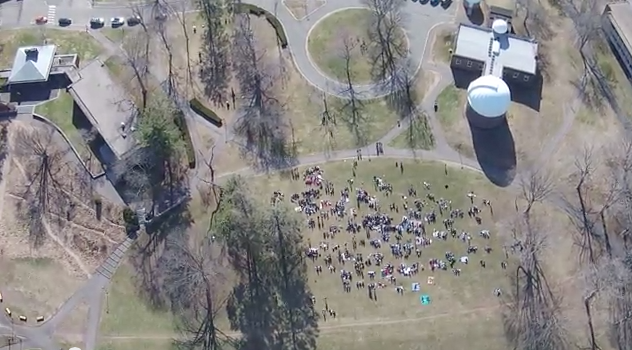 David Schwartz used a drone to photograph students on Foss Hill. 