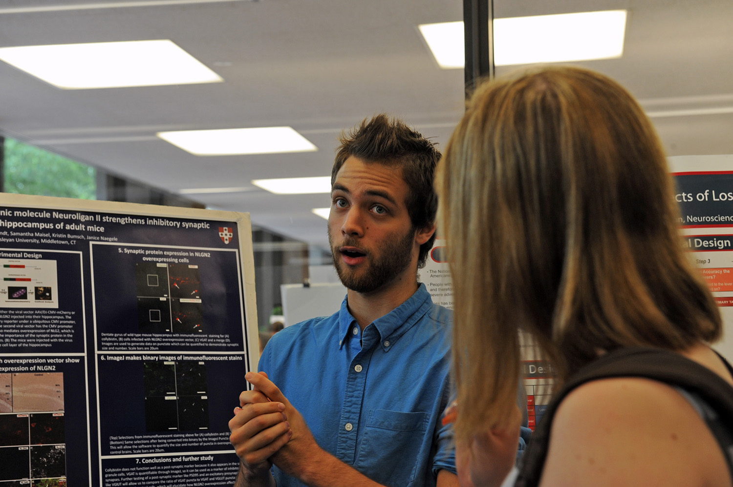 A poster titled "Immunohistochemical Analysis of Status Epilepticus Mice Treated with Striatal-Enriched Tyrosine Phosphatase Inhibitor" was presented by Matt Pelton ’17. His advisor is Janice Naegele, professor of biology, professor of neuroscience and behavior.